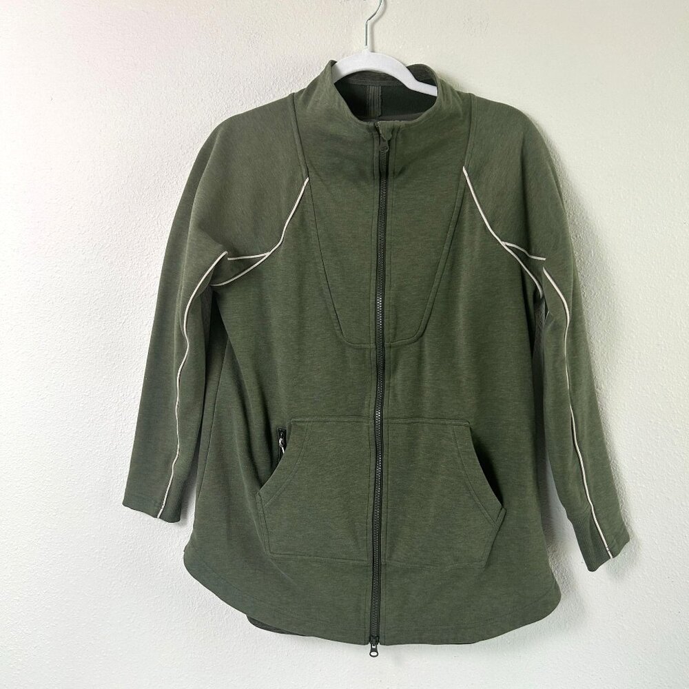 Title Nine Warmup Fleece Swacket Jacket Womens S Green‎ Full Zip Pockets Outdoor